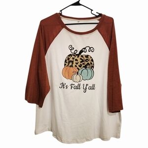 "It's Fall Y'all" Unisex Brown and White Baseball Tee, Size 2X. NEW